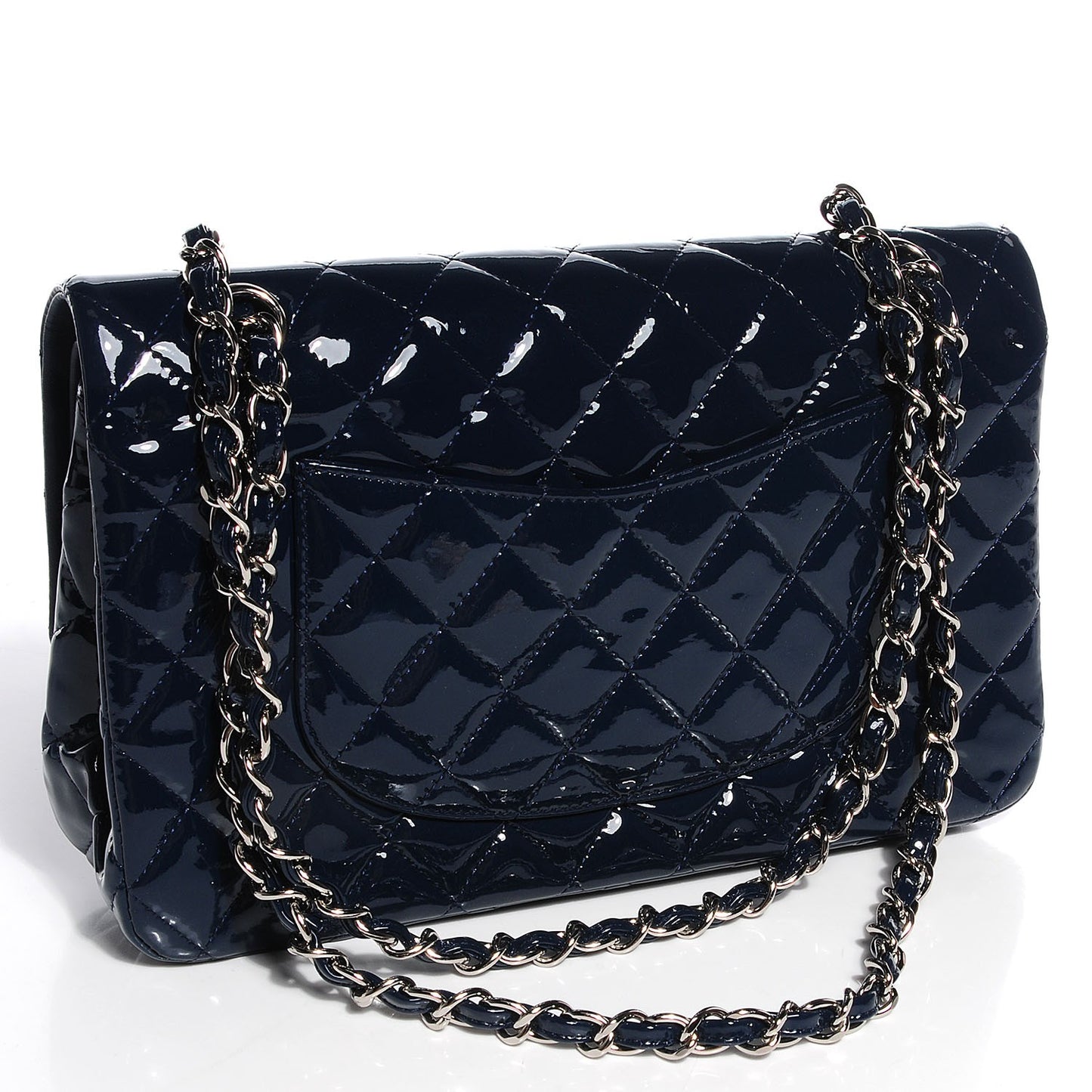 Patent Quilted Medium Double Flap Navy