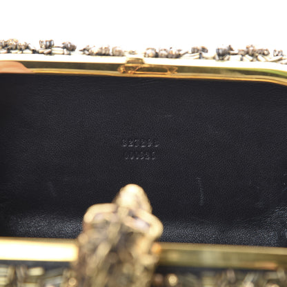 Alexander McQueen Mesh Satin Crystal Embellished Skull Box Clutch Gold 6 of 9