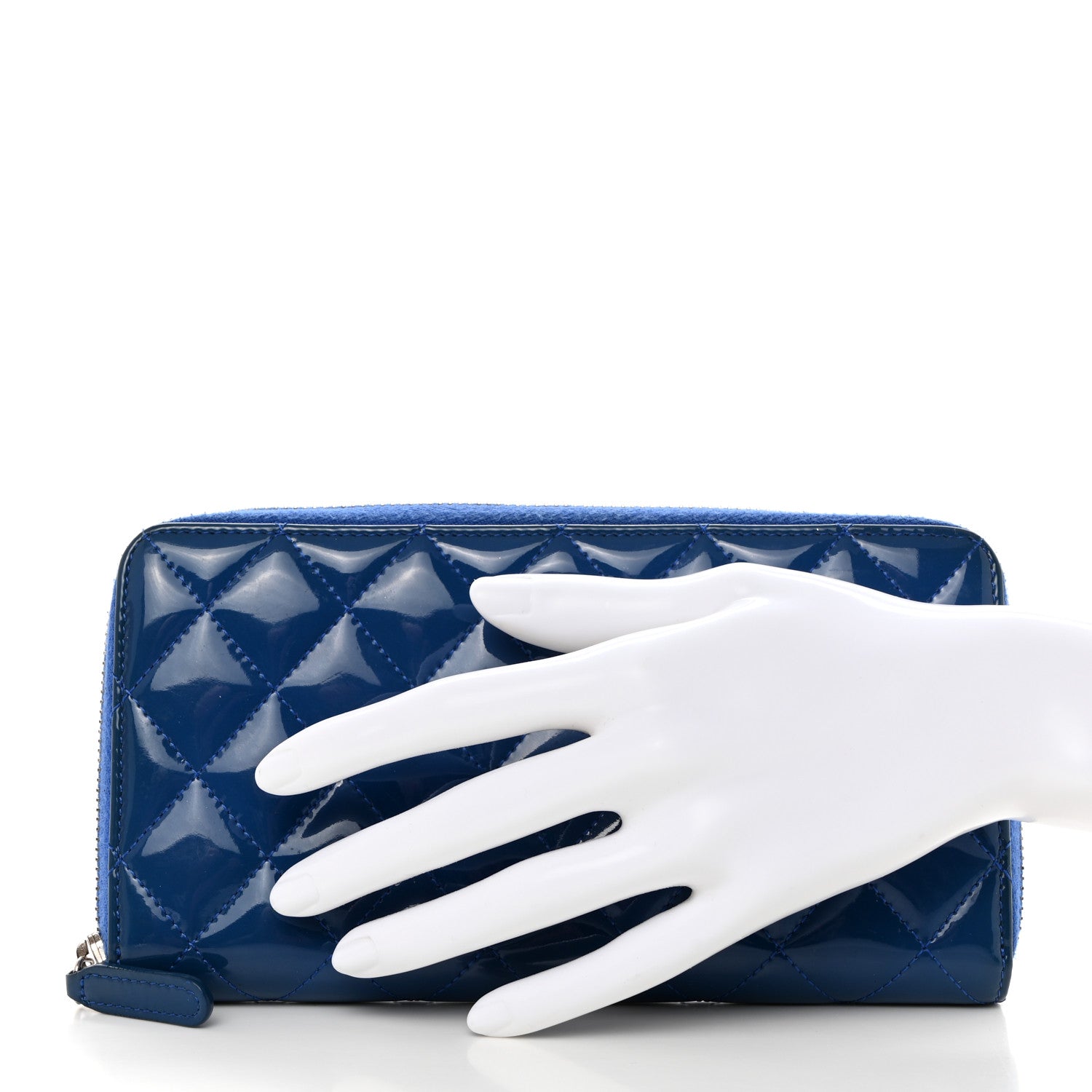 Chanel Patent Calfskin Quilted Large Gusset Zip Around Wallet Blue 2 of 10