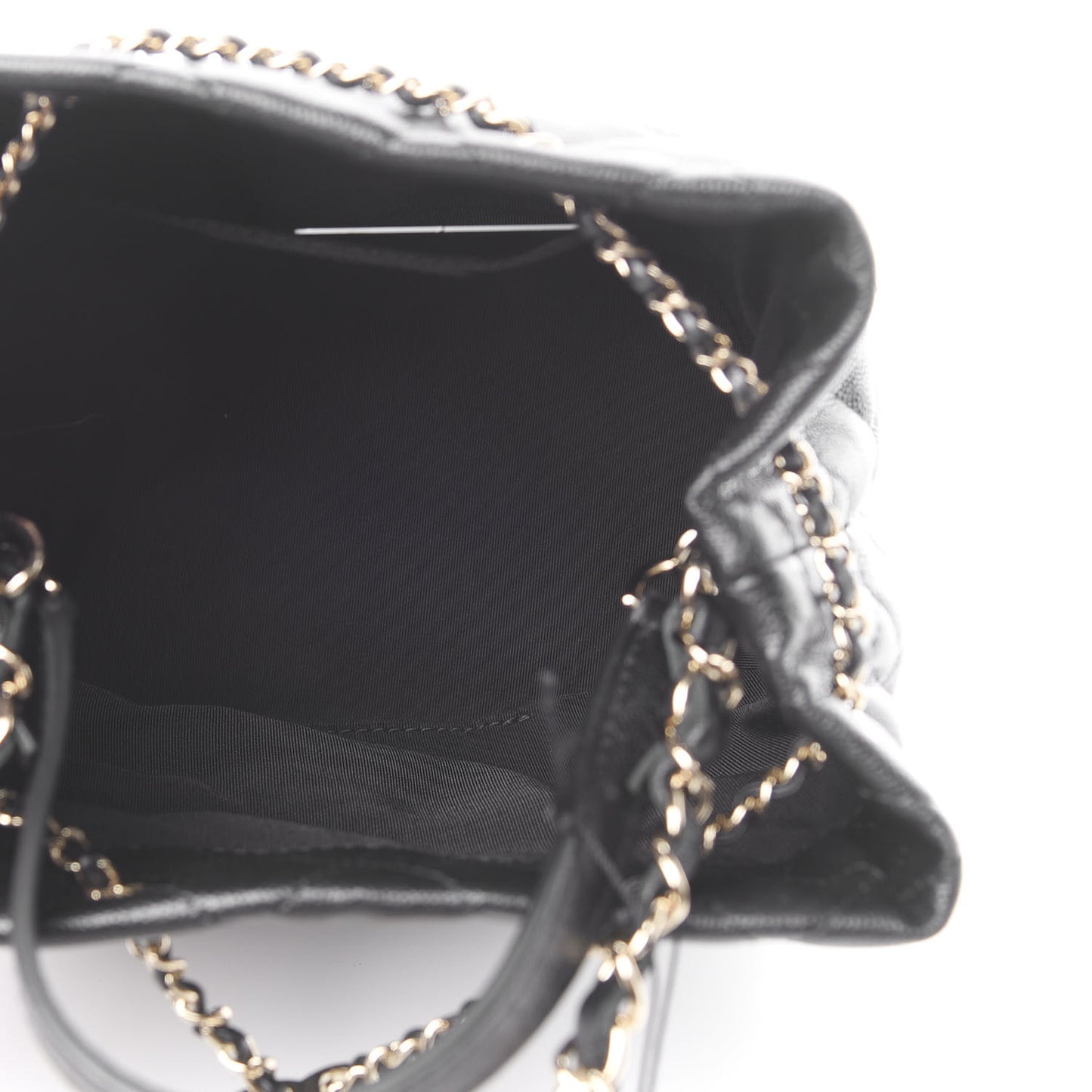Caviar Quilted Rolled Up Bucket Drawstring Bag Black