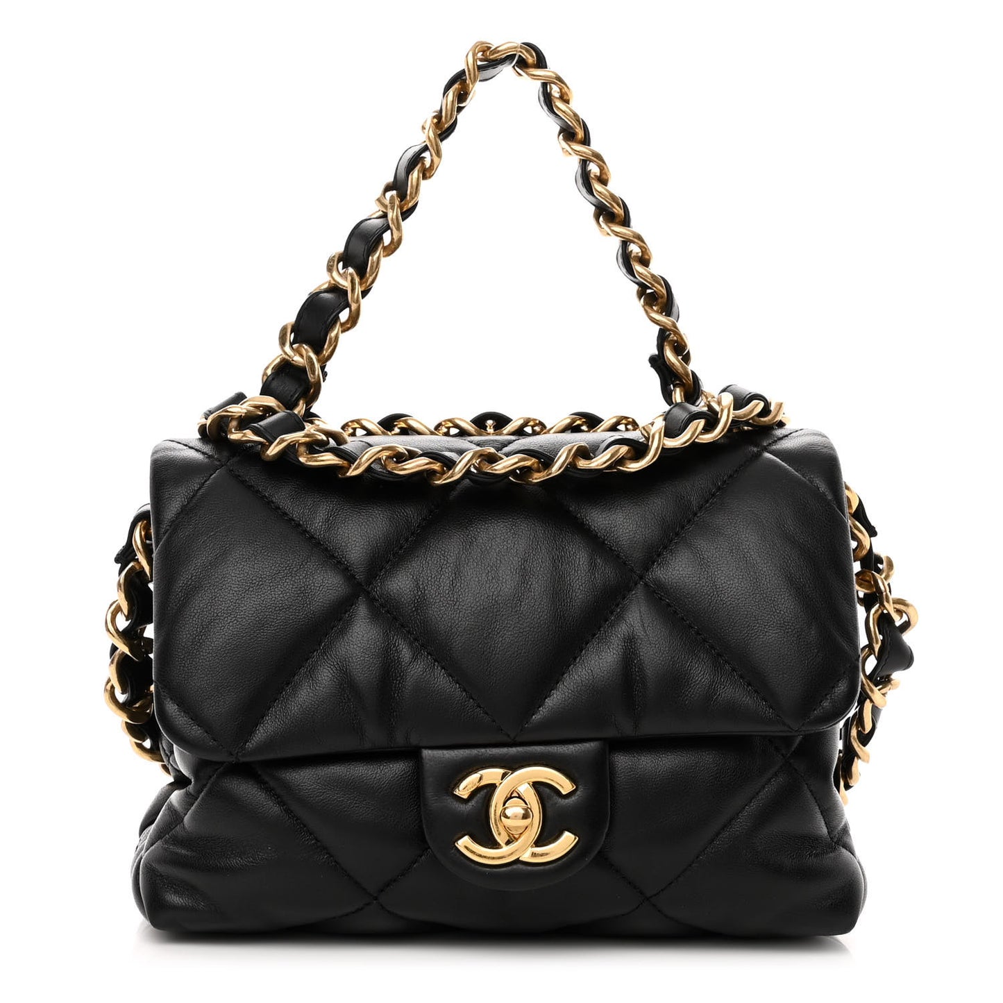 Lambskin Quilted Small Chain Top Handle Flap Black