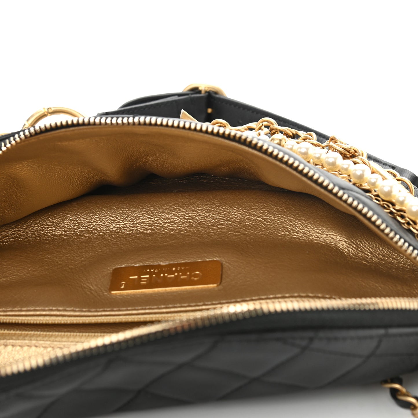 Lambskin Quilted All About Chains Waist Belt Bag Black
