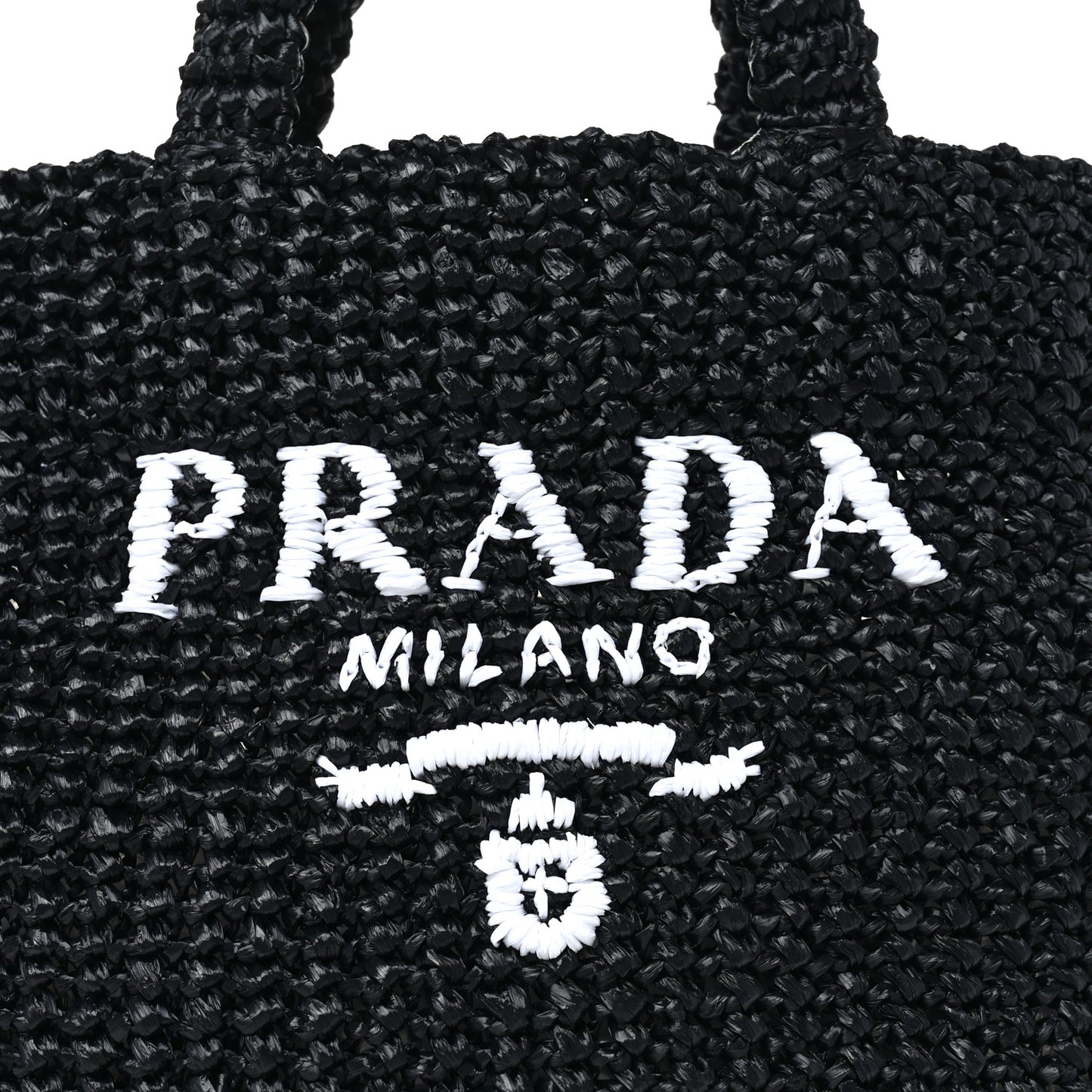 Yarn Raffia Effect Crochet Small Logo Tote Black