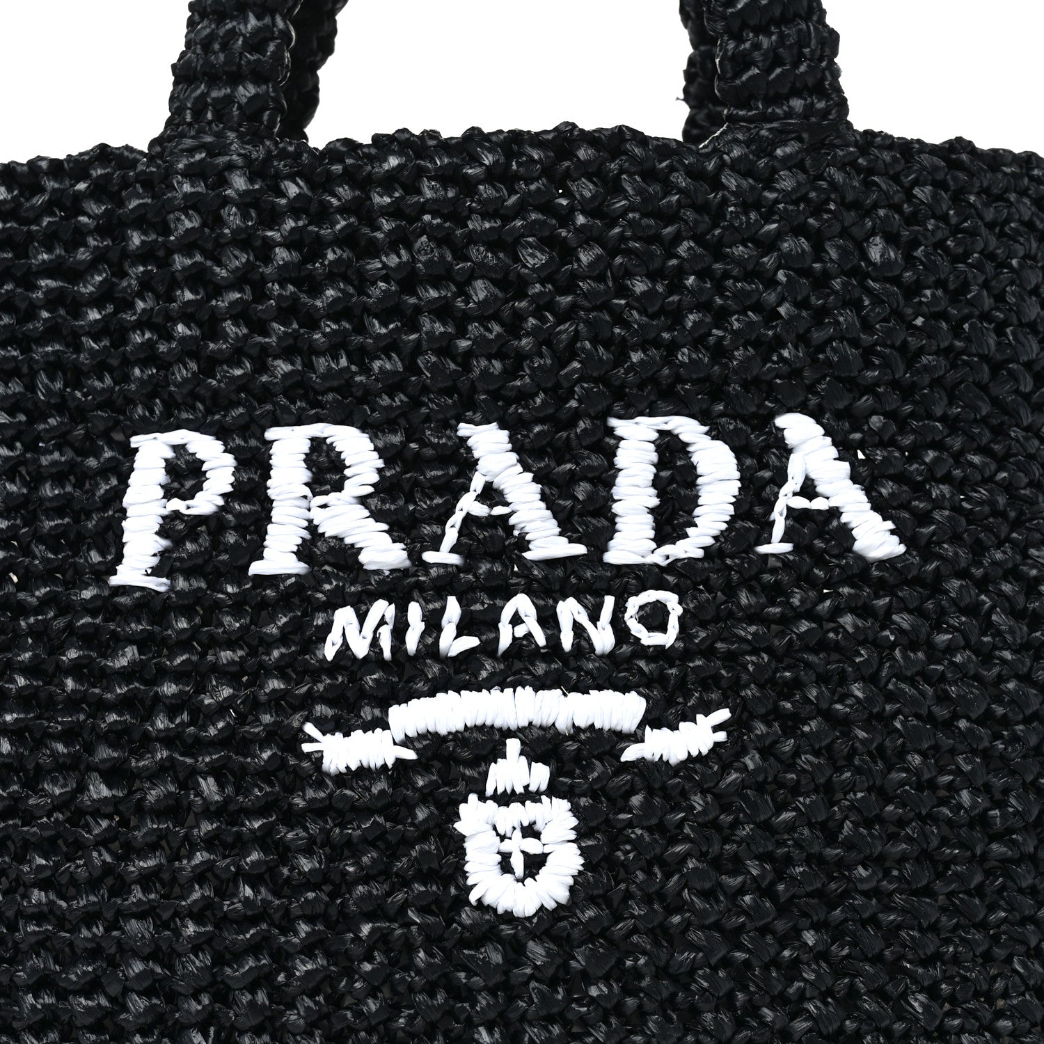 Prada Yarn Raffia Effect Crochet Small Logo Tote Black 7 of 9