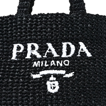 Prada Yarn Raffia Effect Crochet Small Logo Tote Black 7 of 9
