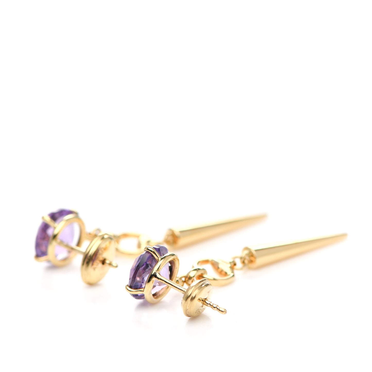 18K Yellow Gold Amethyst Horsebit Spike Drop Earrings