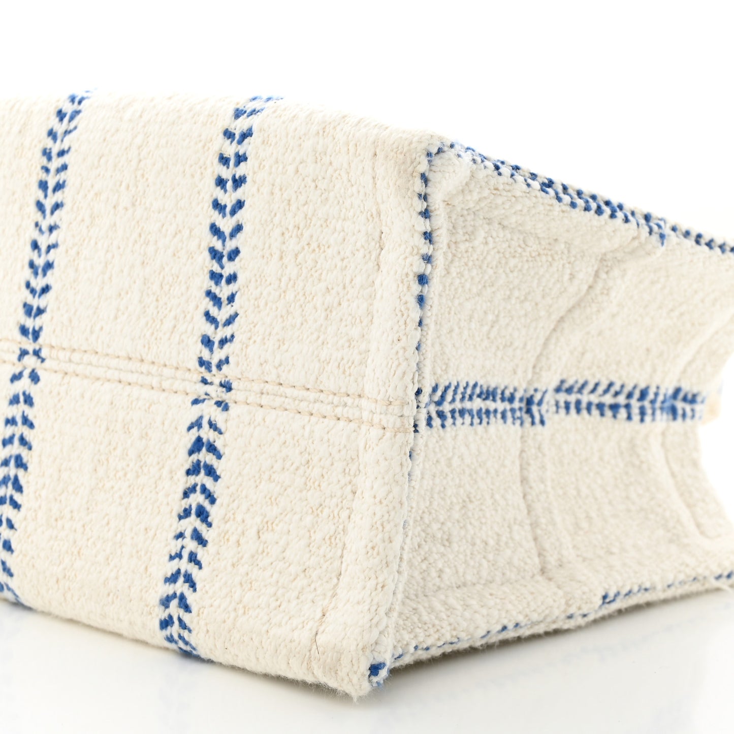 Canvas Calfskin Stripe Triomphe Small Cabas Thais White Blue