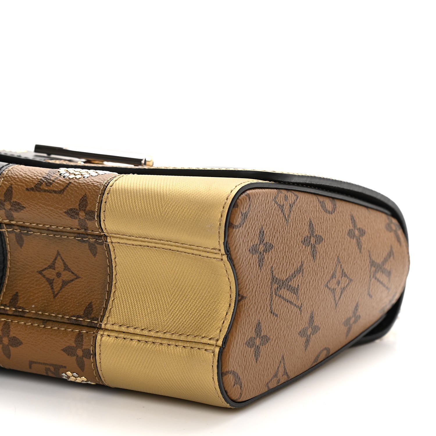 Louis Vuitton Calfskin Reverse Monogram Studded Twist Shoulder Bag MM Black Gold 9 of 10