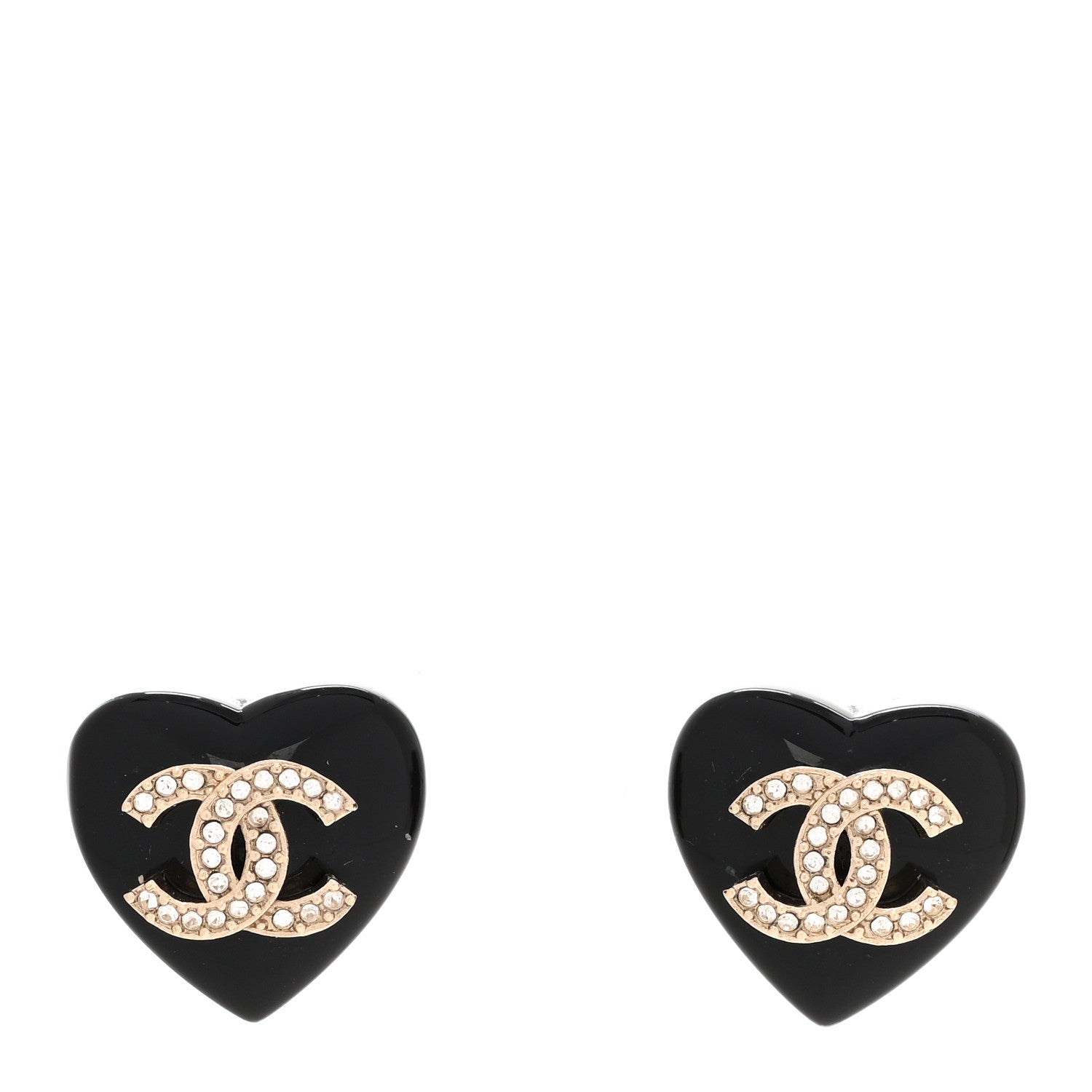 Chanel Resin Crystal CC Heart Earrings Black Gold 1 of 5