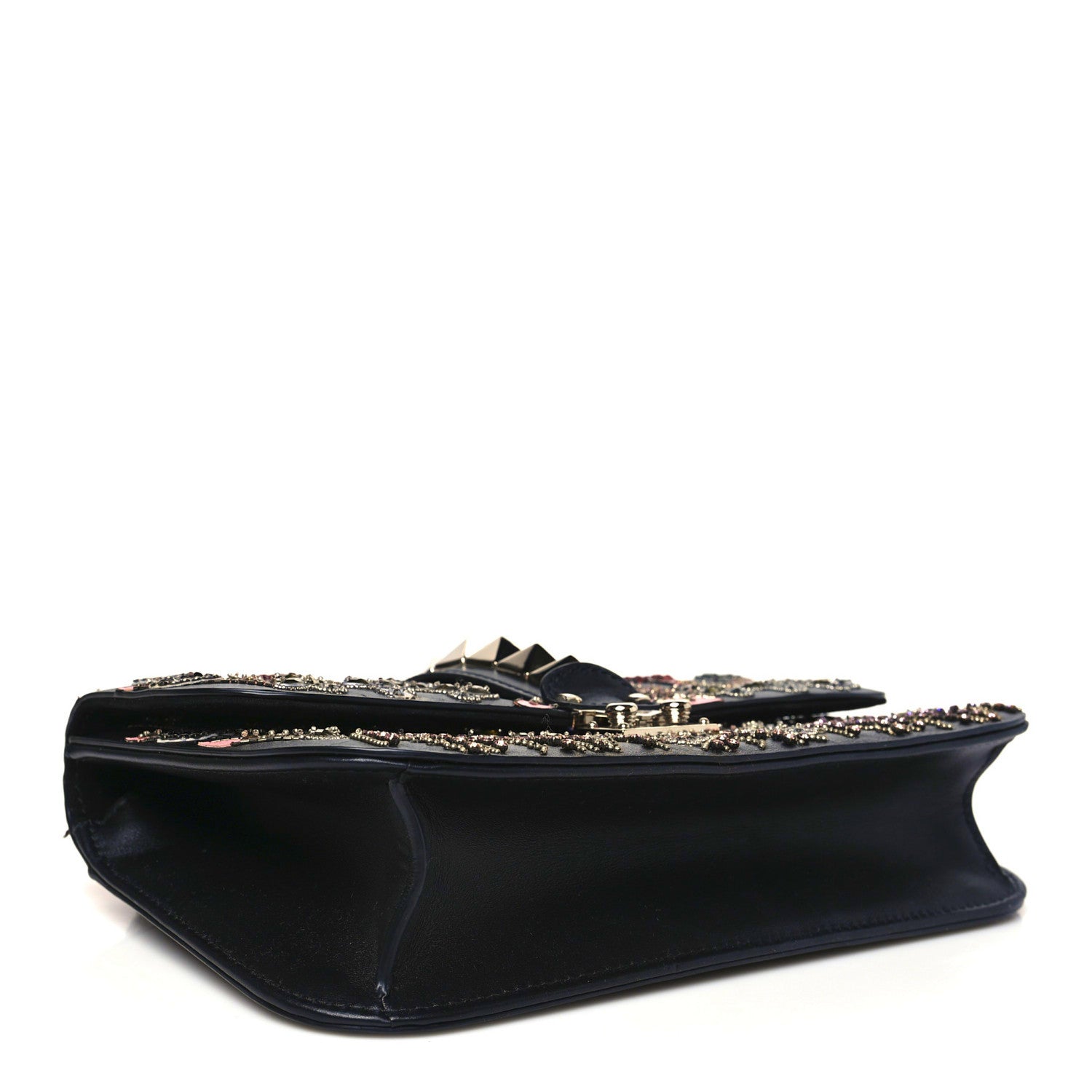 Valentino Garavani Vitello Crystal Loveblade Embellished Medium Glam Lock Rockstud Flap Black 4 of 12