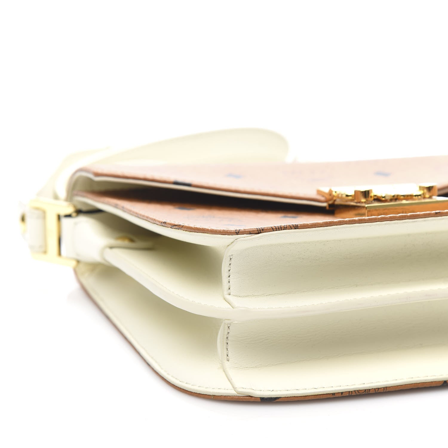 MCM Visetos Calfskin Small Patricia Crossbody Bag Cognac White 7 of 9