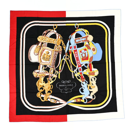 Hermes Silk Cashmere Brides De Gala Applique Pique Shawl 140 Rouge Black Bleu Ciel 1 of 3