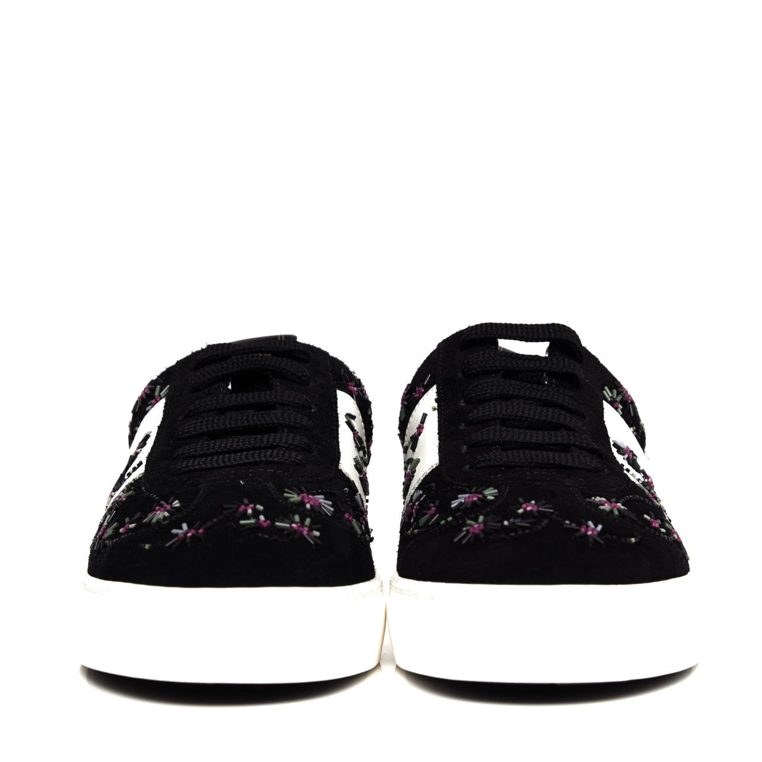 Valentino Garavani Suede Floral Beaded Flycrew Sneakers 35 Black 2 of 10