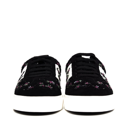 Valentino Garavani Suede Floral Beaded Flycrew Sneakers 35 Black 2 of 10
