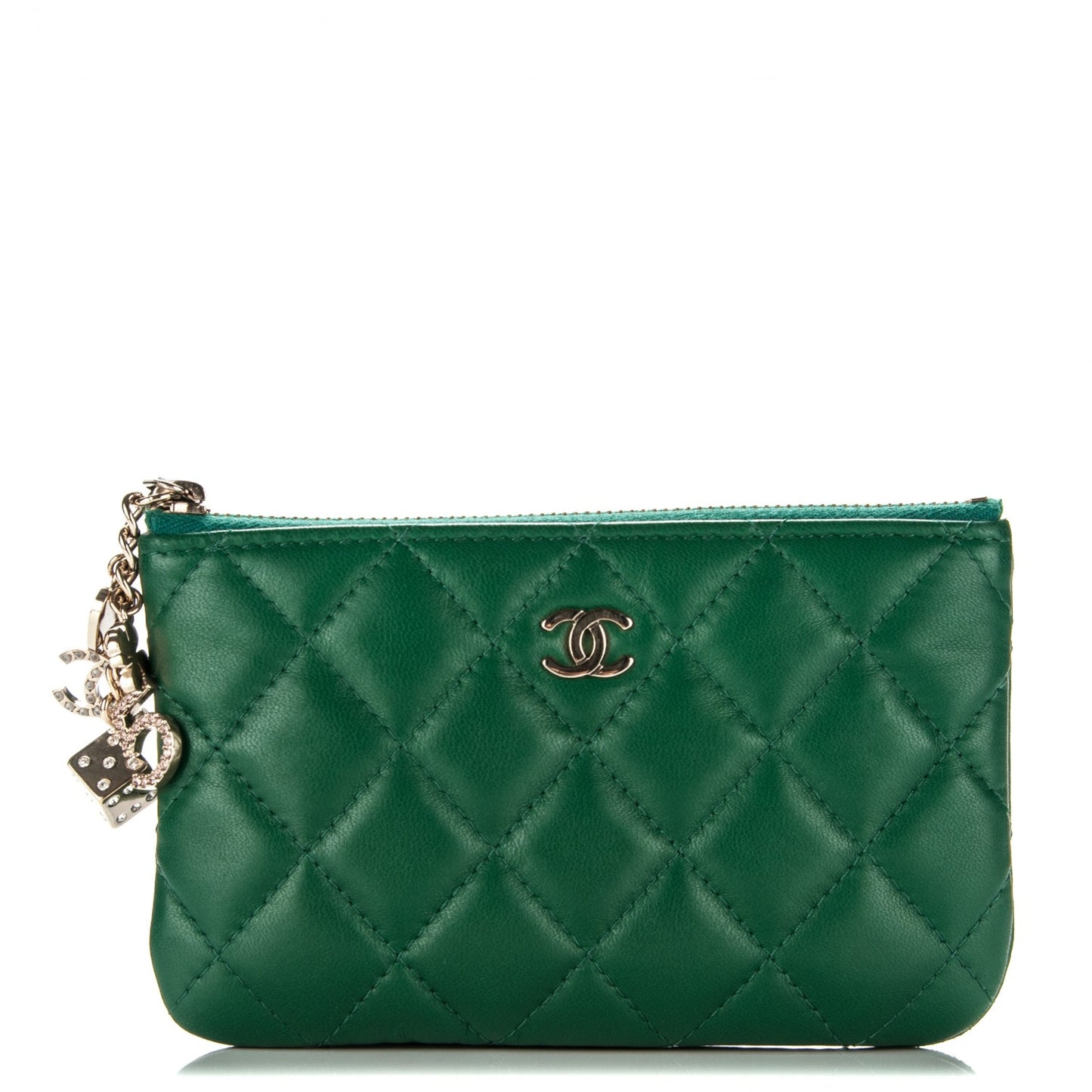 Lambskin Quilted Small Casino Cosmetic Case Green