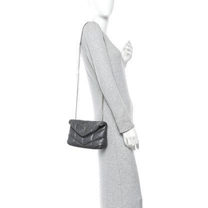 Saint Laurent Lambskin Quilted Toy Loulou Puffer Monogram Chain Satchel Fog 2 of 13