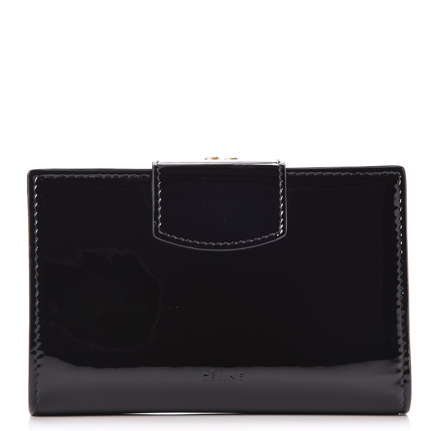 Shiny Calfskin Medium Multifunction Purse Wallet Black