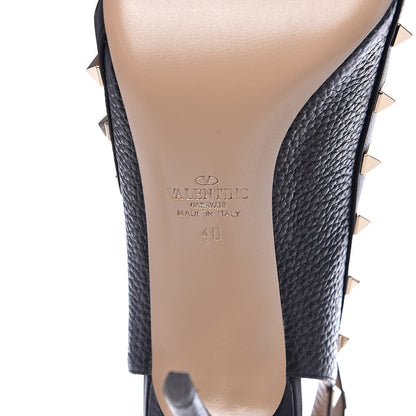 Valentino Garavani Pebbled Calfskin Rockstud Ankle Strap Open Toe 100mm Sandals 40 Black 6 of 9