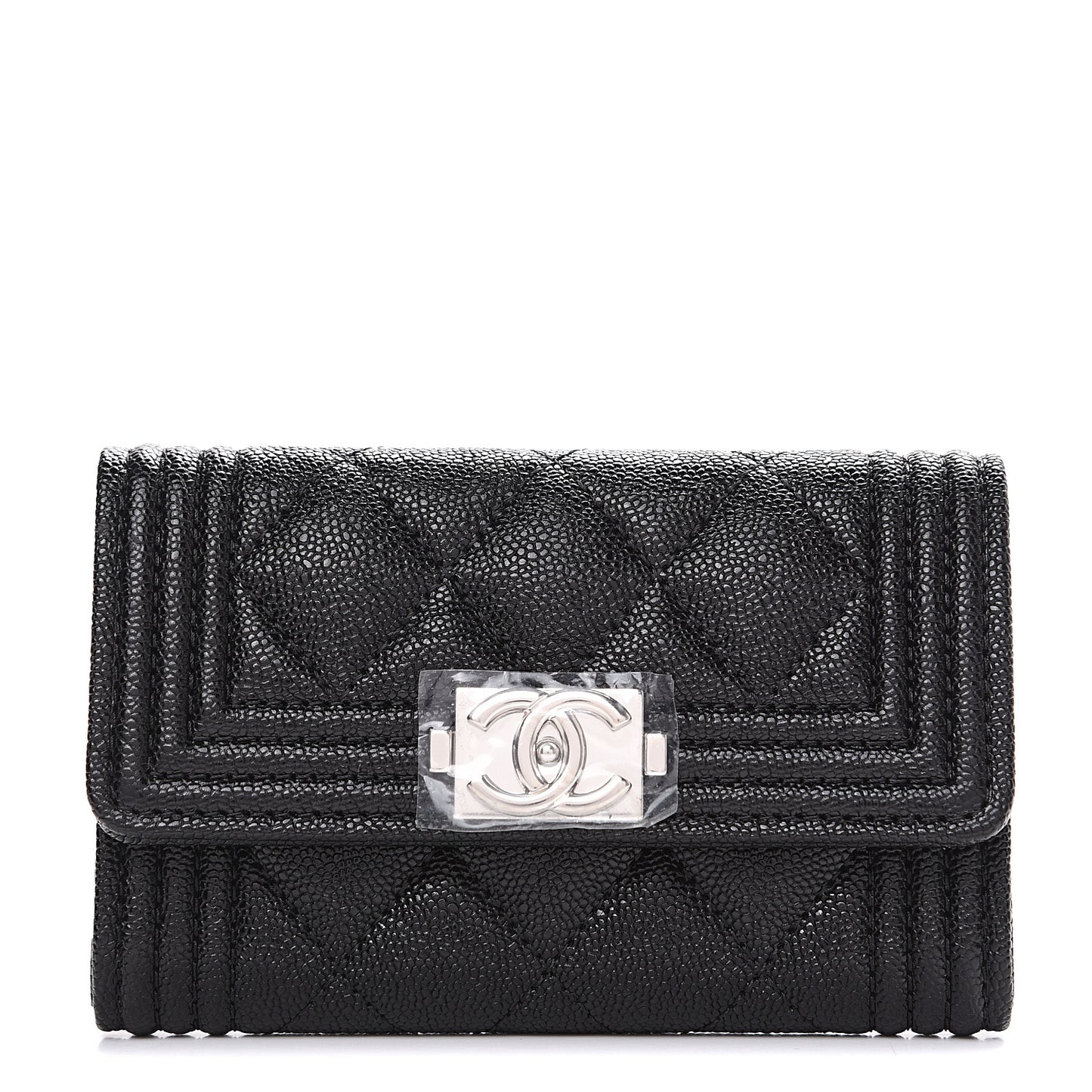 Caviar Quilted Boy Flap Card Holder Black