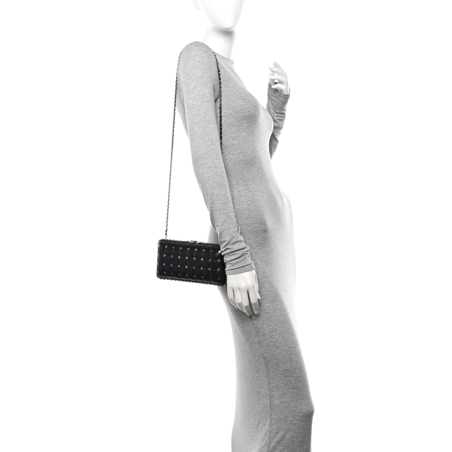 Lambskin Quilted CC Studded Chain Around Clutch Black