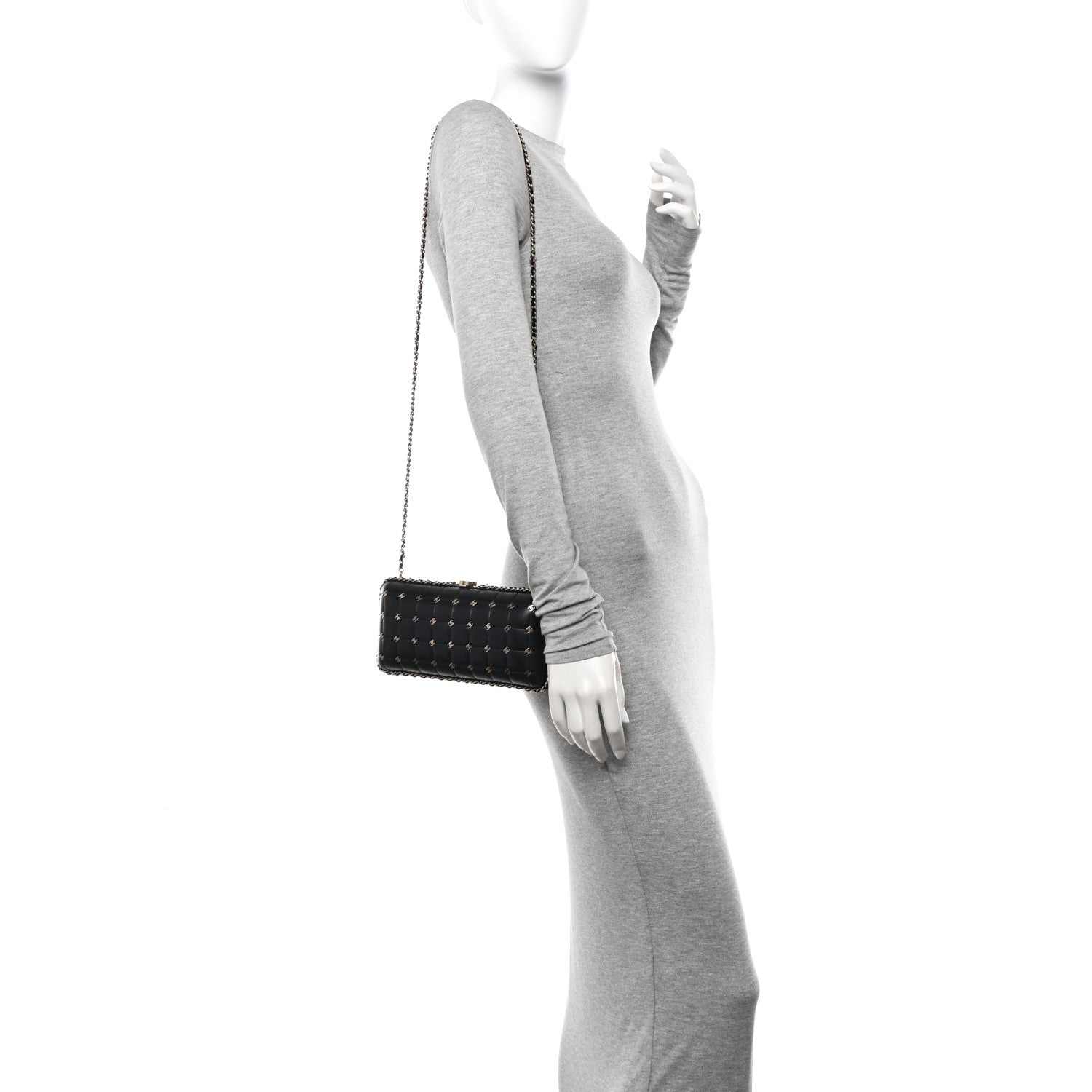 Chanel Lambskin Quilted CC Studded Chain Around Clutch Black 2 of 10