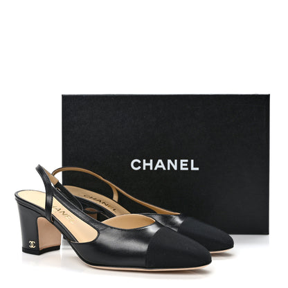 Chanel Lambskin Patent Cap Toe CC Slingback Pumps 39.5 Black 9 of 9