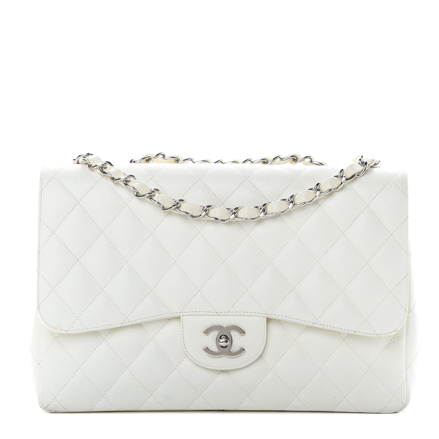 Chanel Caviar Quilted Jumbo Single Flap White 1 of 16