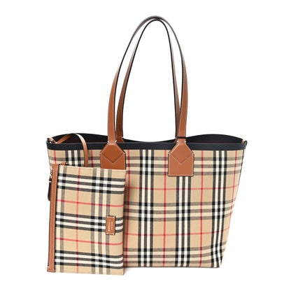 Burberry Cotton Vintage Check Medium London Tote Bag Briar Brown Black 3 of 12
