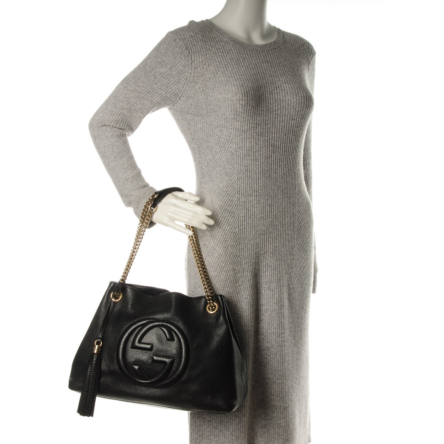 Pebbled Calfskin Medium Soho Chain Shoulder Bag Black