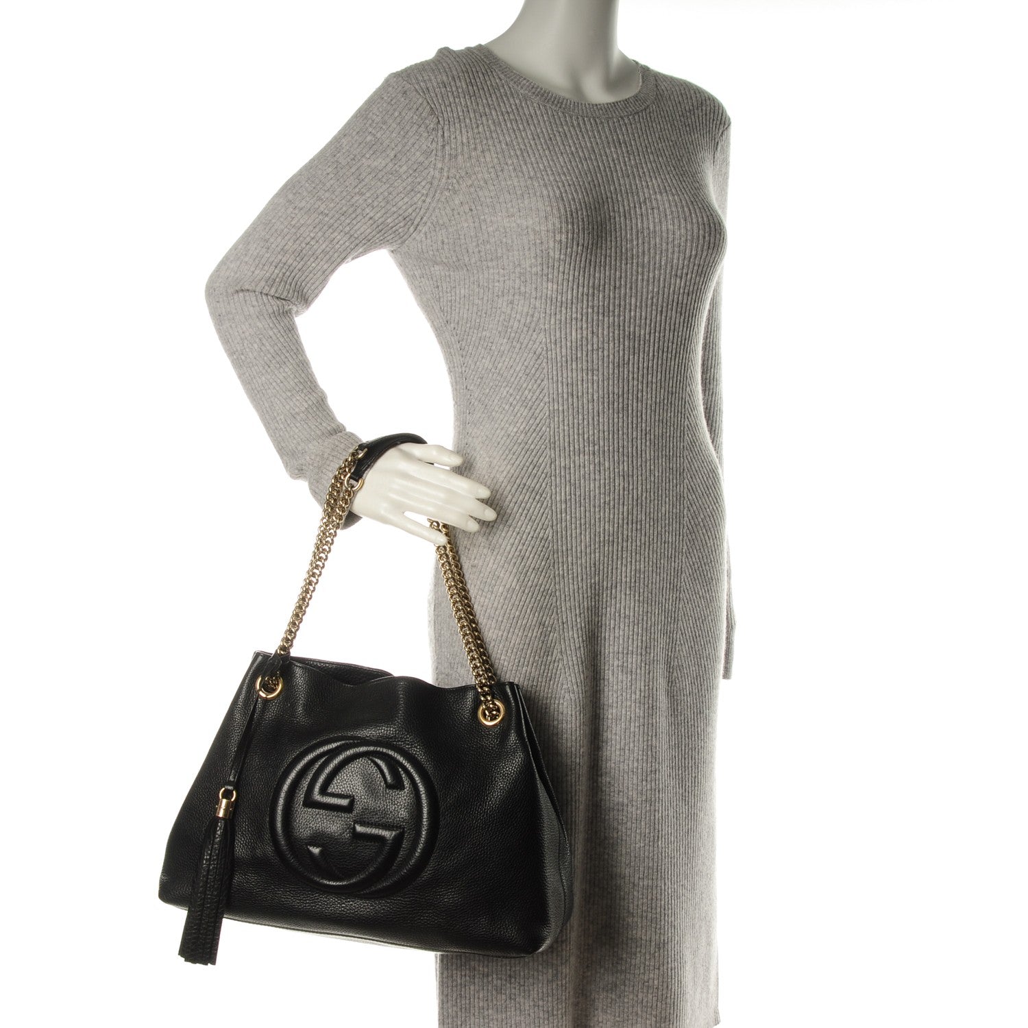 Gucci Pebbled Calfskin Medium Soho Chain Shoulder Bag Black 2 of 8