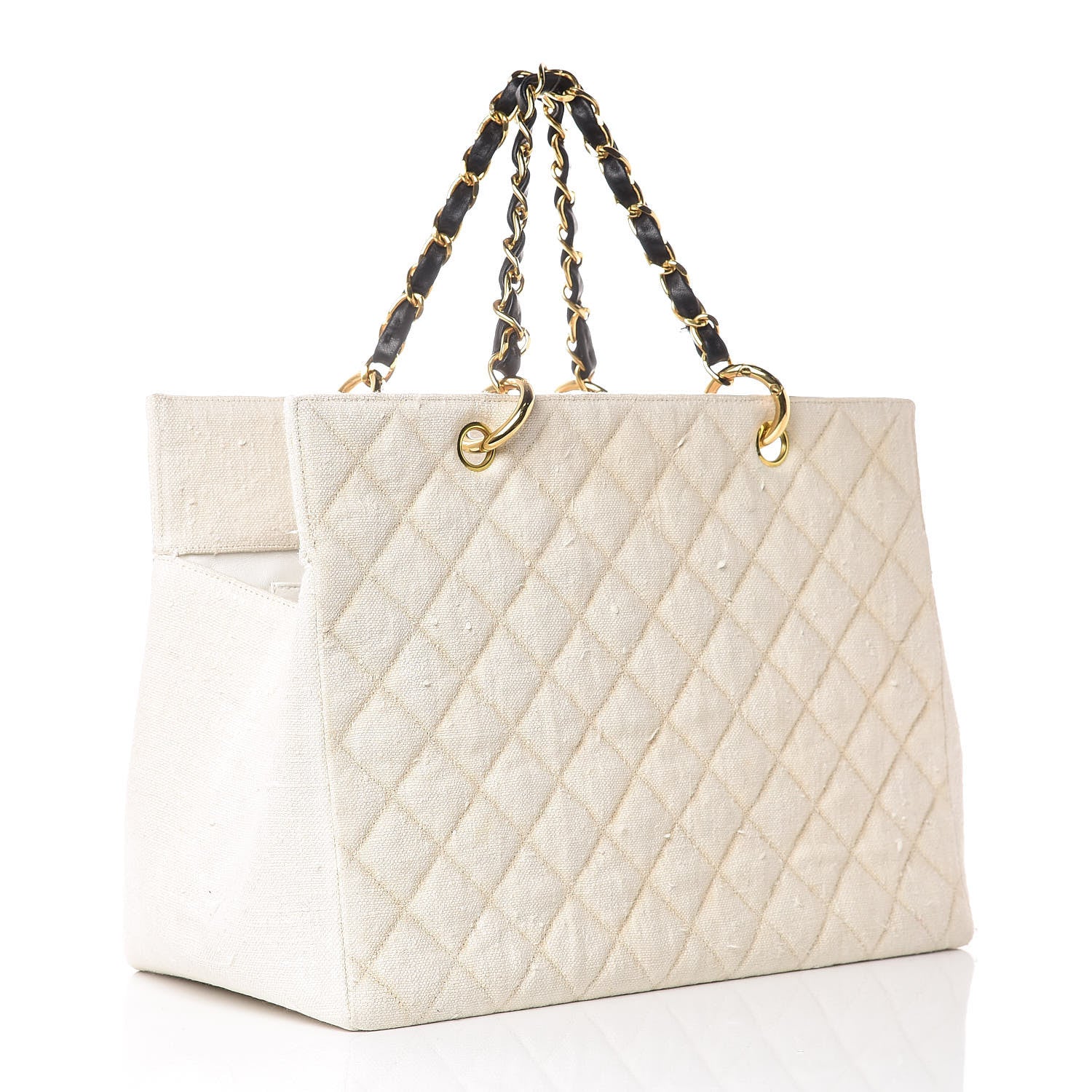 Chanel Linen Quilted CC Shopping Tote Beige 3 of 21