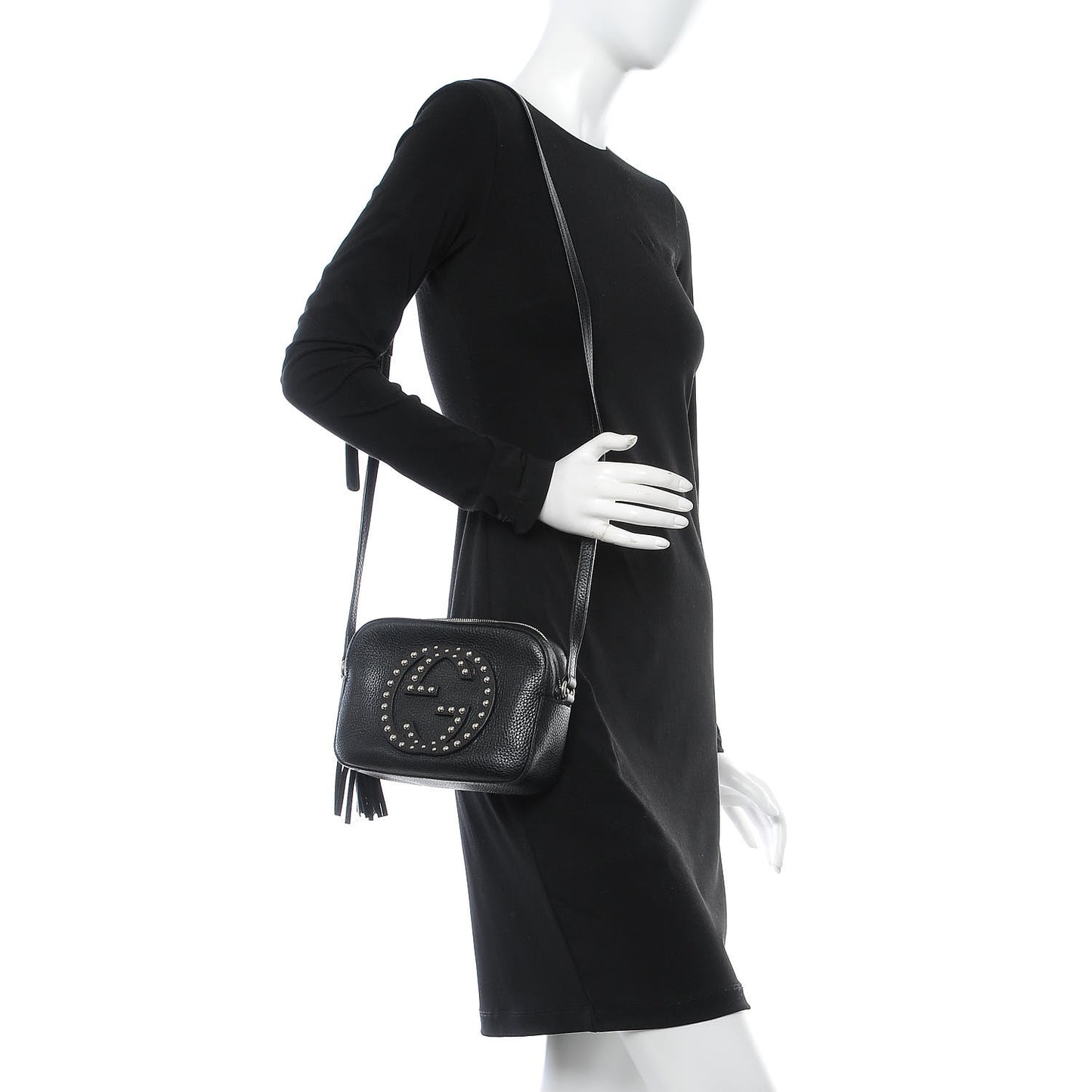 Pebbled Calfskin Studded Small Soho Disco Bag Black