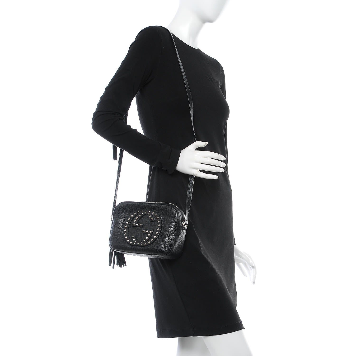 Gucci Pebbled Calfskin Studded Small Soho Disco Bag Black 2 of 7