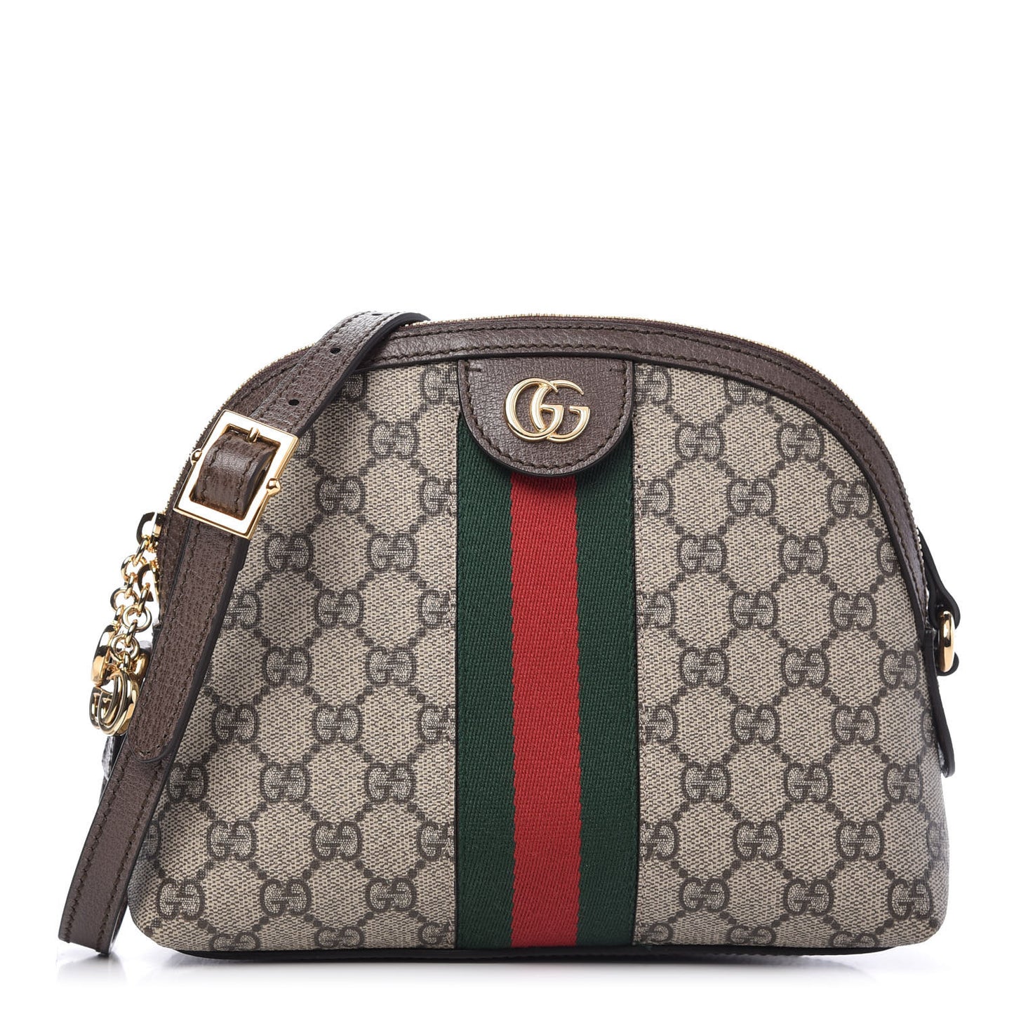 GG Supreme Monogram Textured Dollar Calfskin Web Small Ophidia Dome Shoulder Bag Beige Ebony New Acero