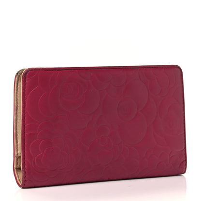 Chanel Lambskin Camellia Embossed Yen Wallet Fuchsia 2 of 4