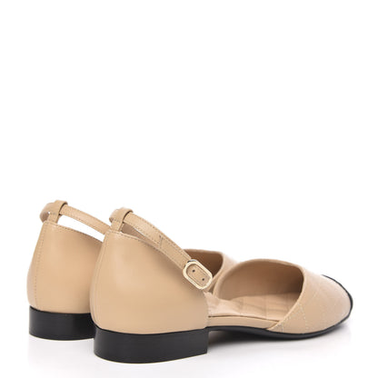 Chanel Lambskin Grosgrain Cap Toe CC Ankle Strap Sandals 37 Beige Black 4 of 10