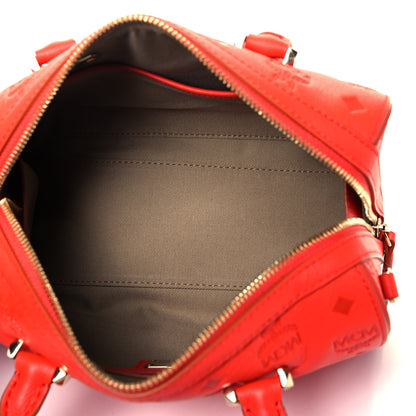 MCM Calfskin Ottomar Monogram Small Essential Boston Bag Red 5 of 9