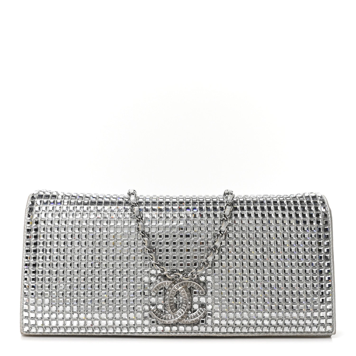 Chanel Metallic Goatskin Strass Chain Evening Clutch Silver 1 of 10
