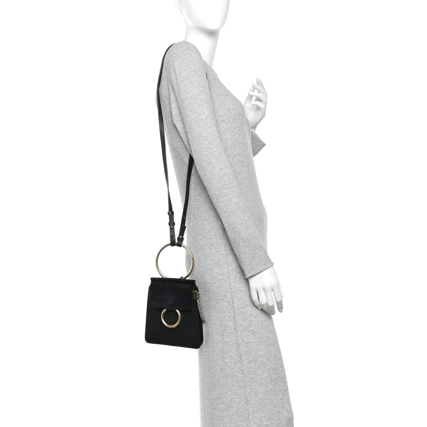 Suede Calfskin Mini Faye Bracelet Bag Black