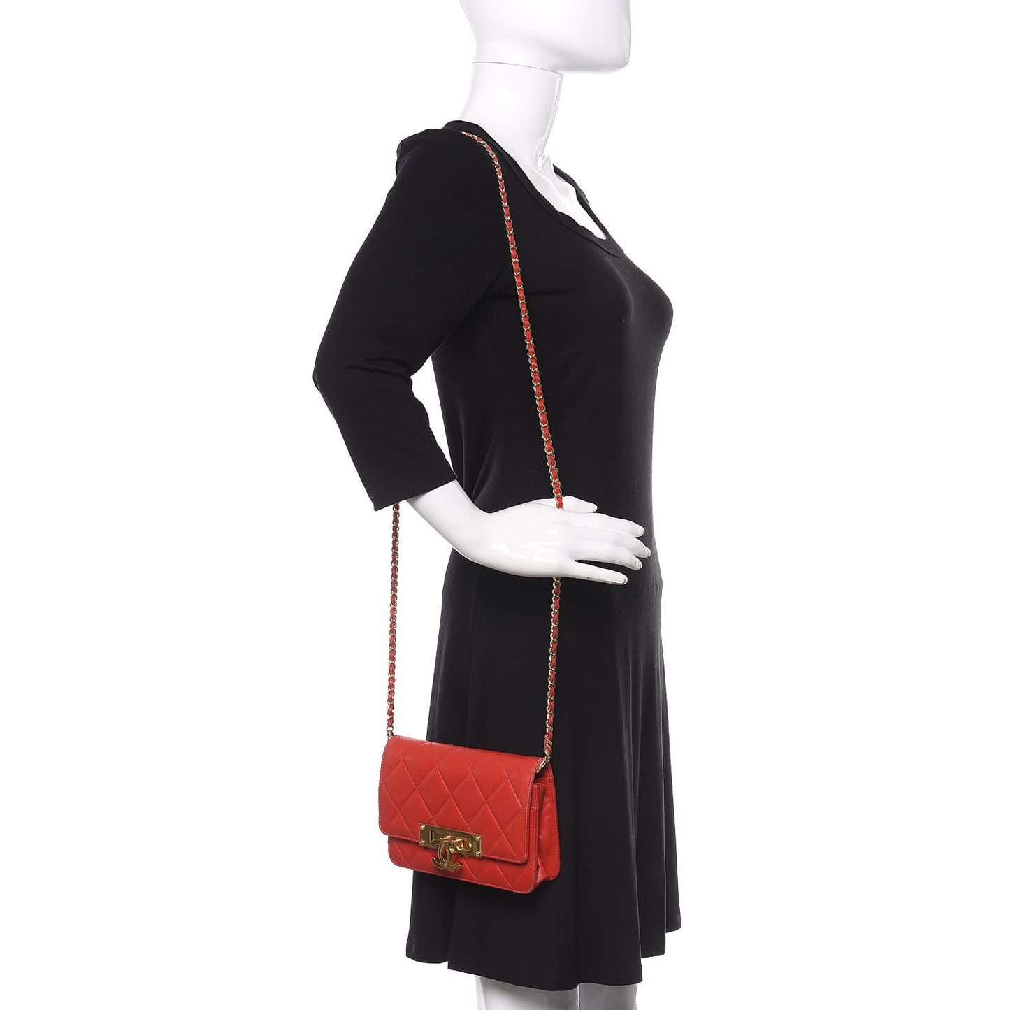 Lambskin Quilted Golden Class Wallet on Chain WOC Red