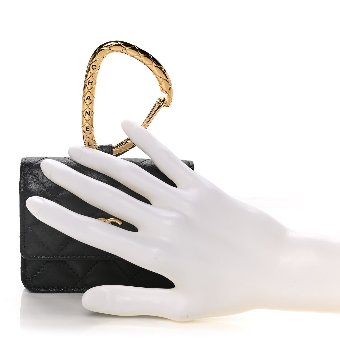 Lambskin Quilted CC Hook Card Holder Black
