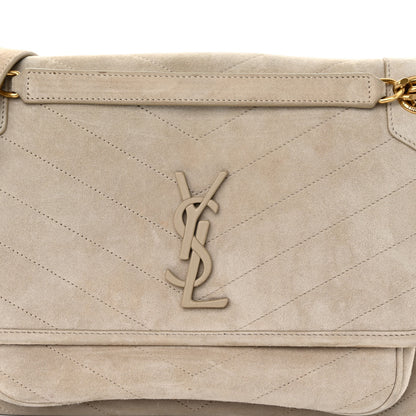 Saint Laurent Suede Monogram Medium Niki Chain Satchel Light Beige 7 of 9