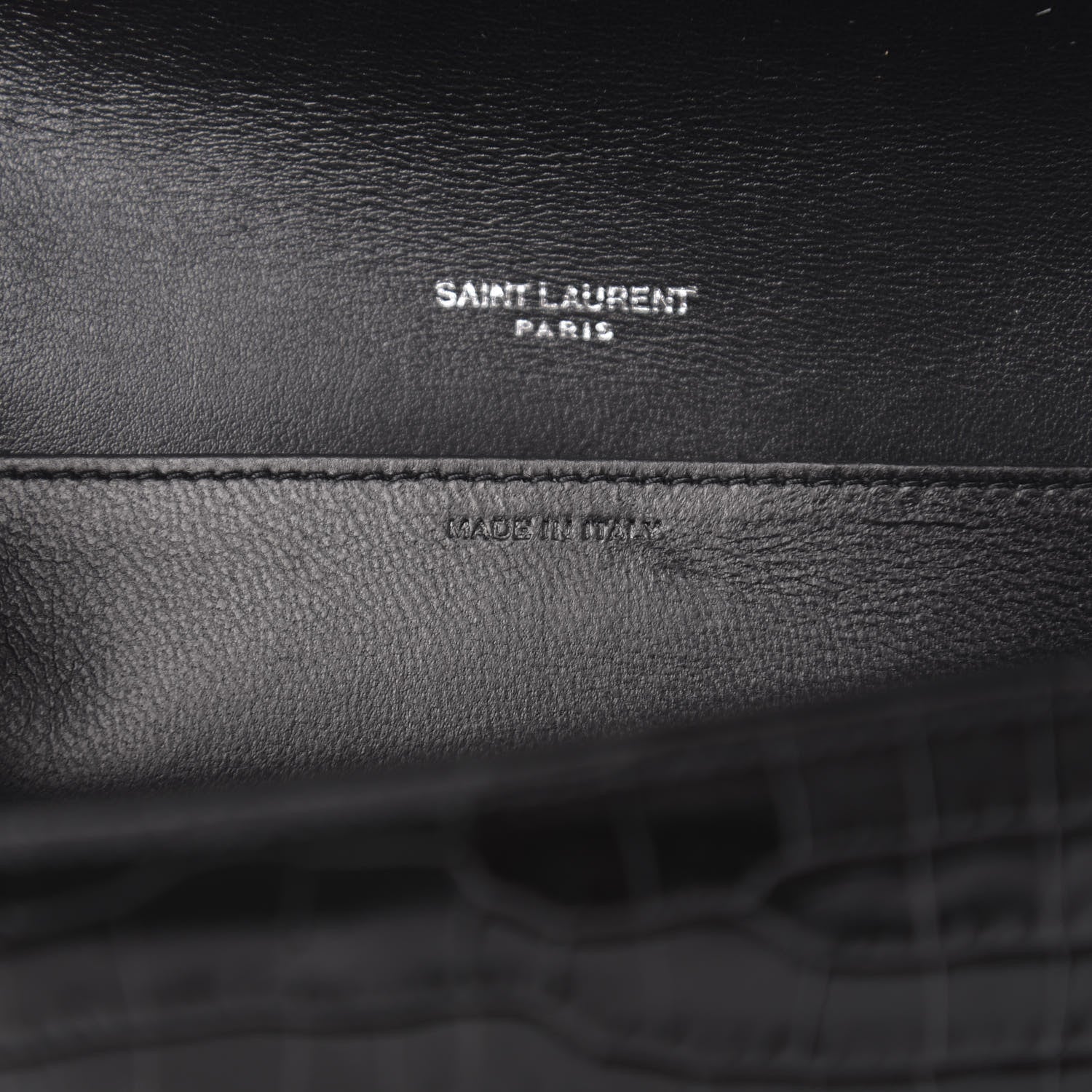 Saint Laurent Calfskin Crocodile Embossed Monogram Uptown Chain Wallet Black 6 of 9
