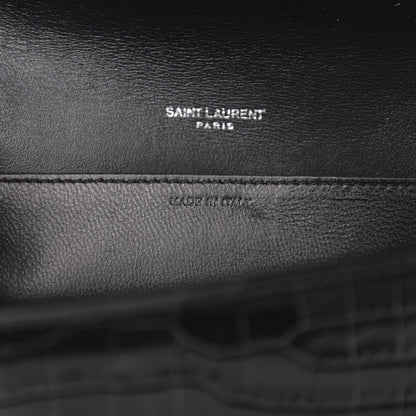 Saint Laurent Calfskin Crocodile Embossed Monogram Uptown Chain Wallet Black 6 of 9