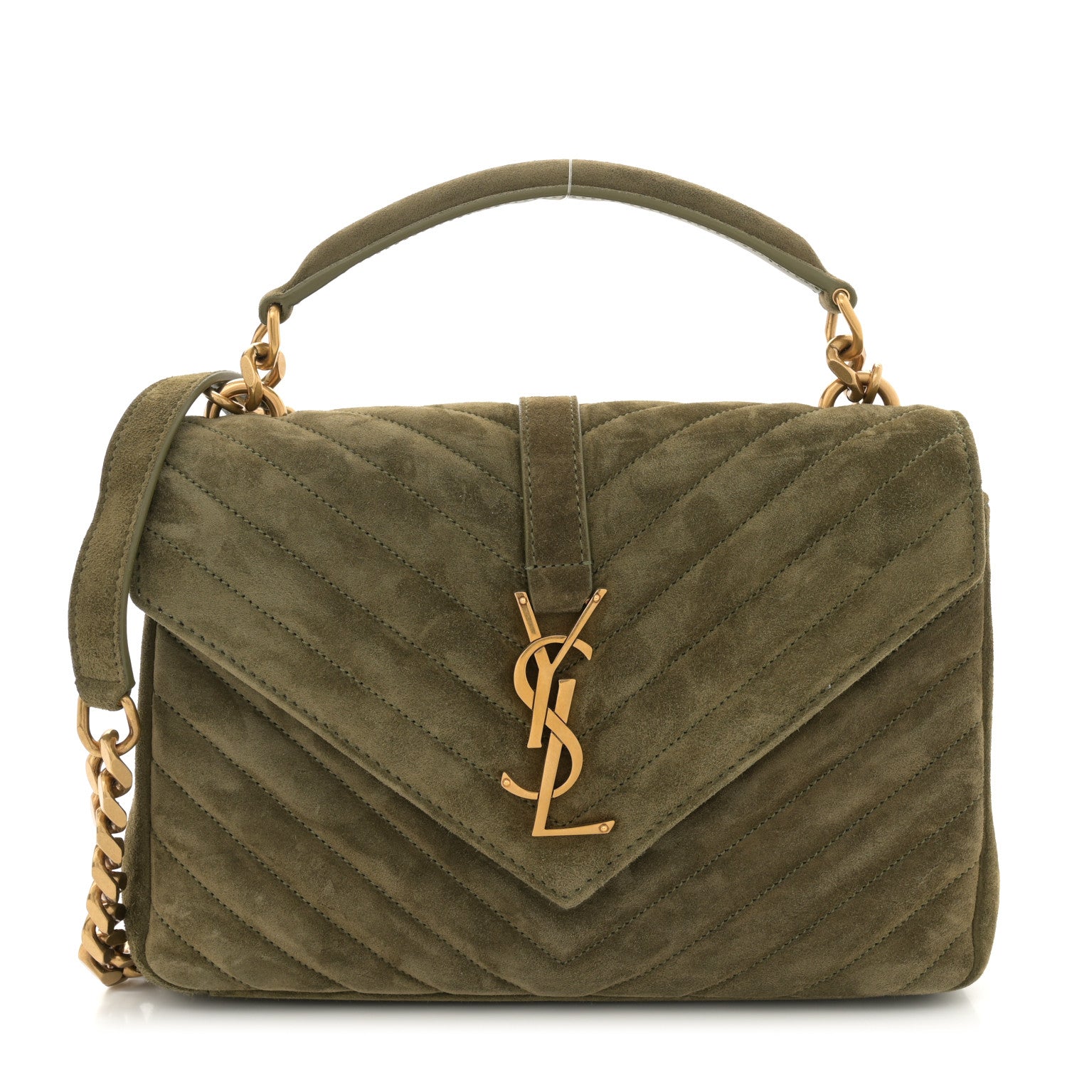 Saint Laurent Suede Matelasse Chevron Monogram Medium College Bag Loden Green 1 of 11