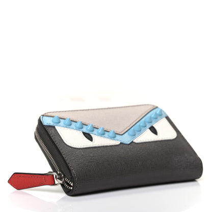 Fendi Vitello Elite Monster Eyes Studded Mini Zip Around Wallet Carbone White Multicolor 3 of 4