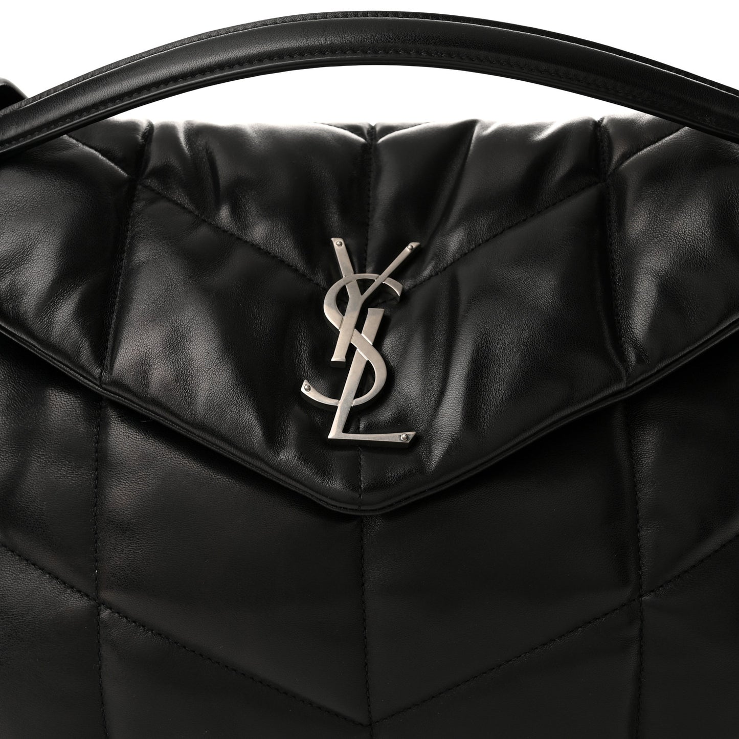 Lambskin Quilted Medium Loulou Puffer Monogram Chain Satchel Black