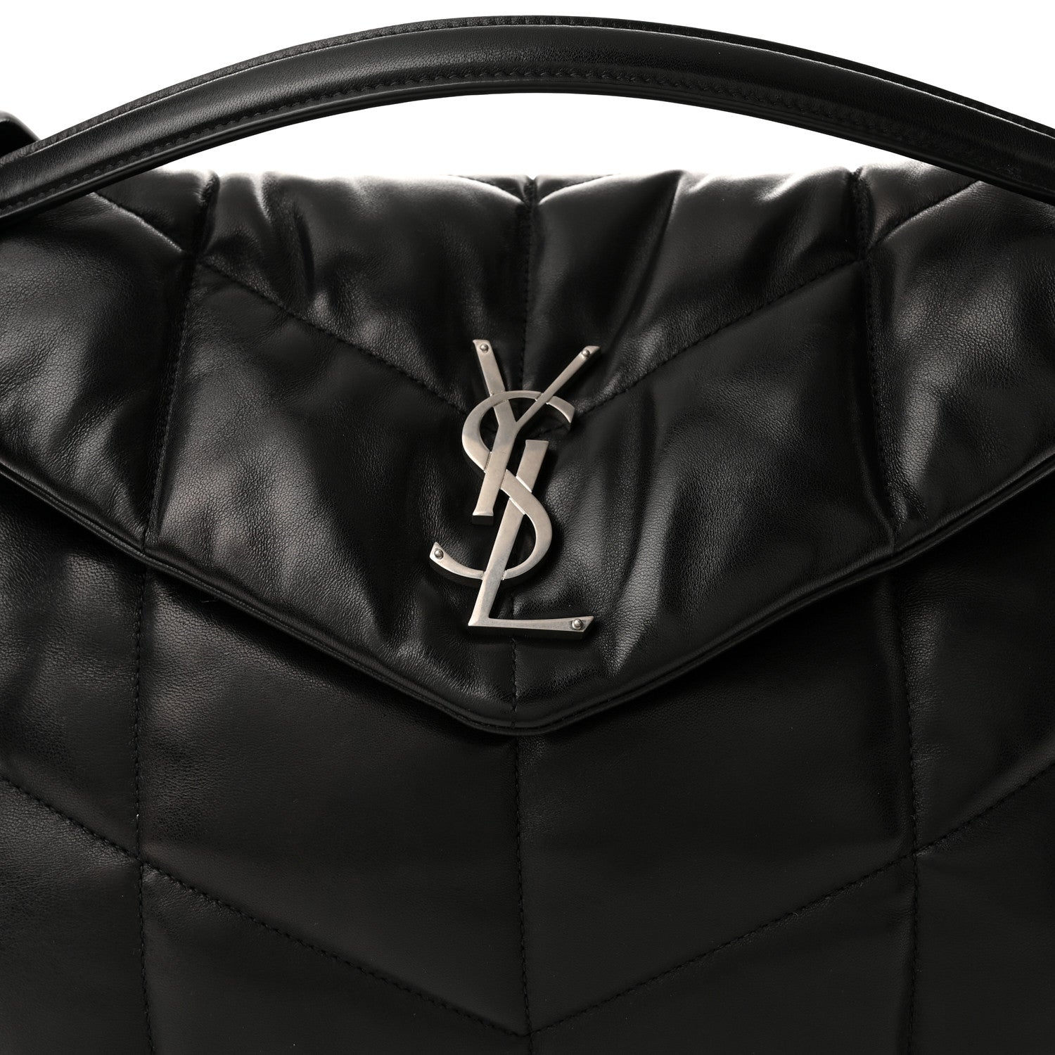 Saint Laurent Lambskin Quilted Medium Loulou Puffer Monogram Chain Satchel Black 8 of 11