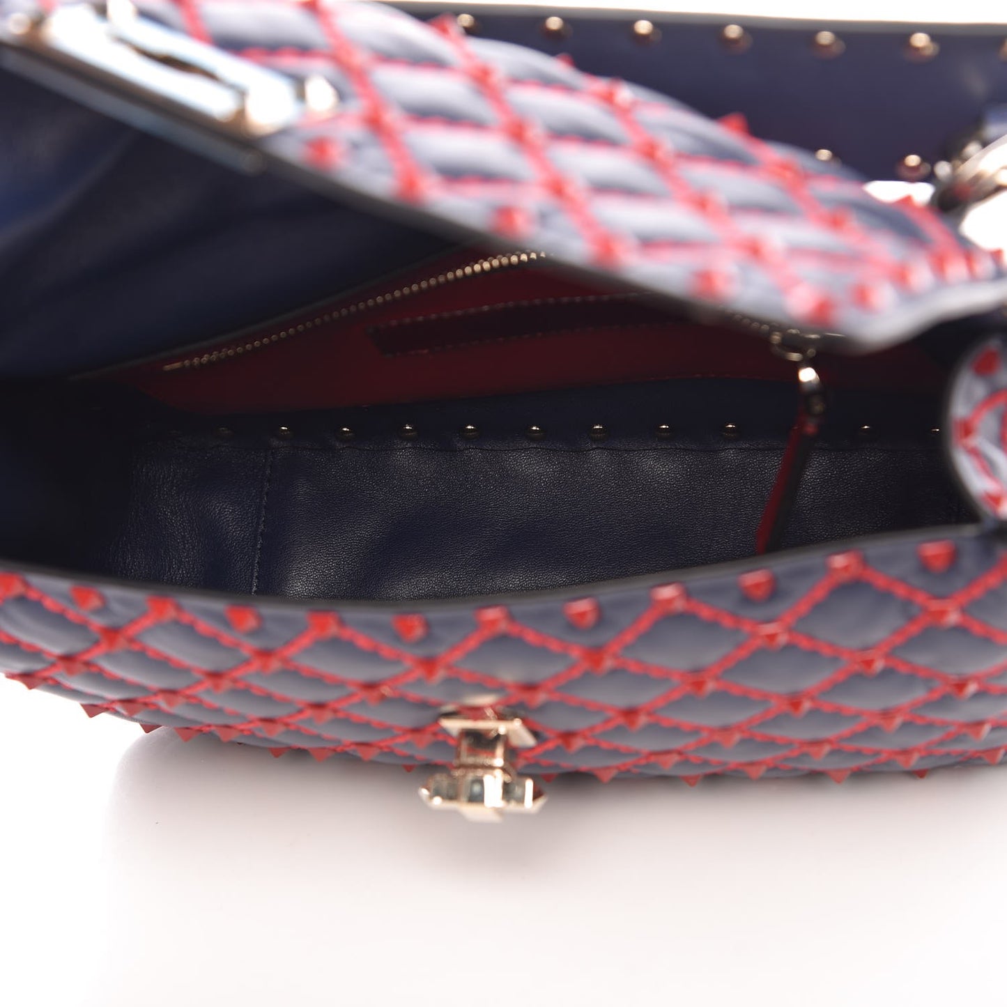 Lambskin Small Rockstud Spike Shoulder Bag Dark Blue Red