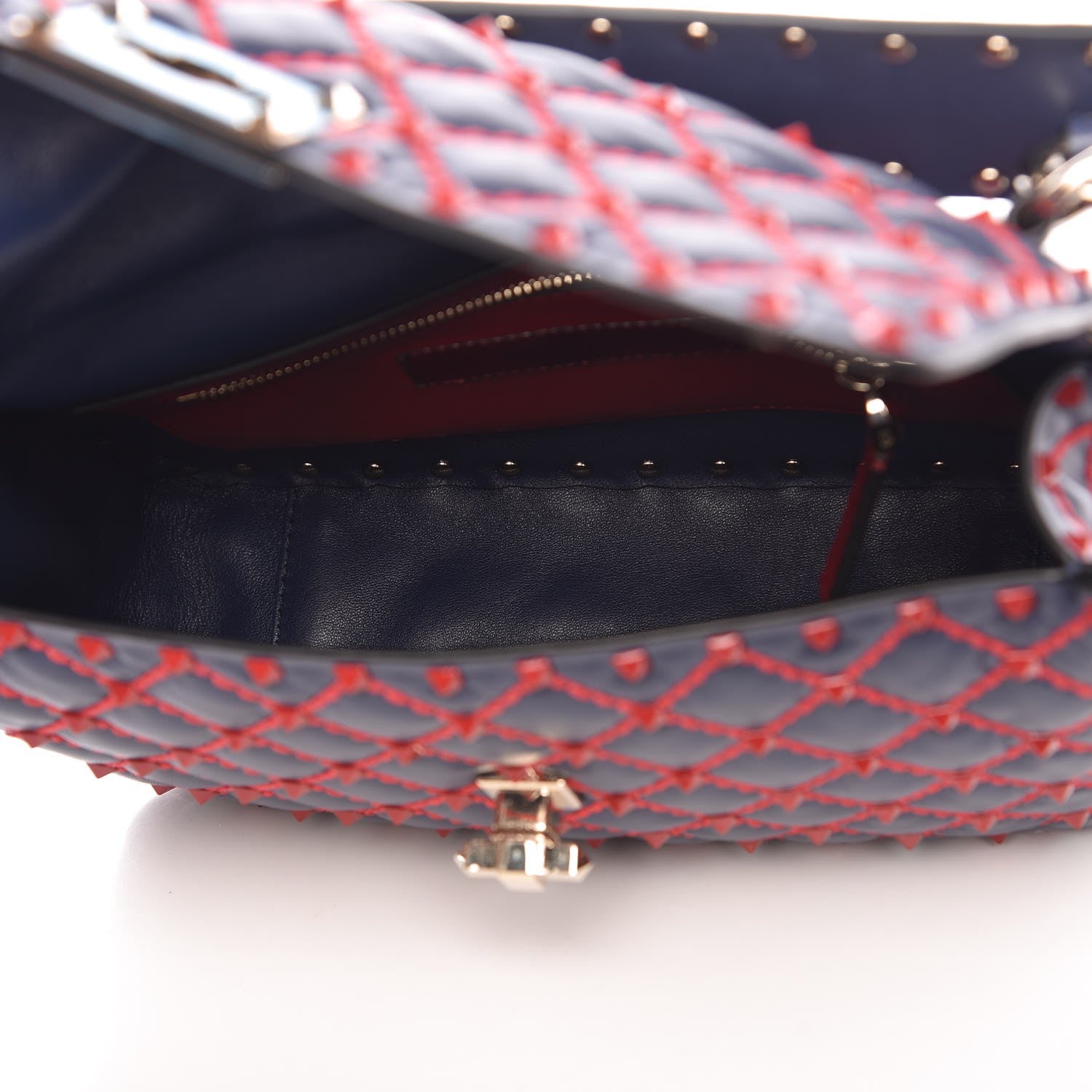 Valentino Garavani Lambskin Small Rockstud Spike Shoulder Bag Dark Blue Red 5 of 7